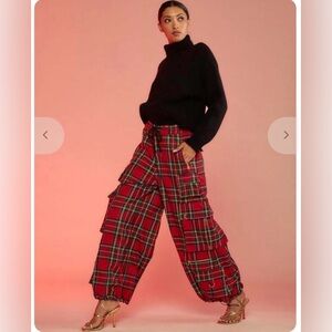 Cynthia Rowley Plaid Red Cargo Women's Pants